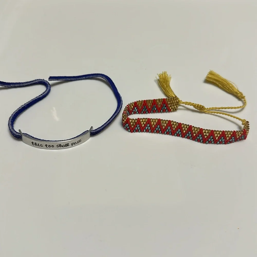 Lot of 11 Handmade Bracelets - Blue Leather Wrap Hand Stamped & Beaded - Picture 2 of 16